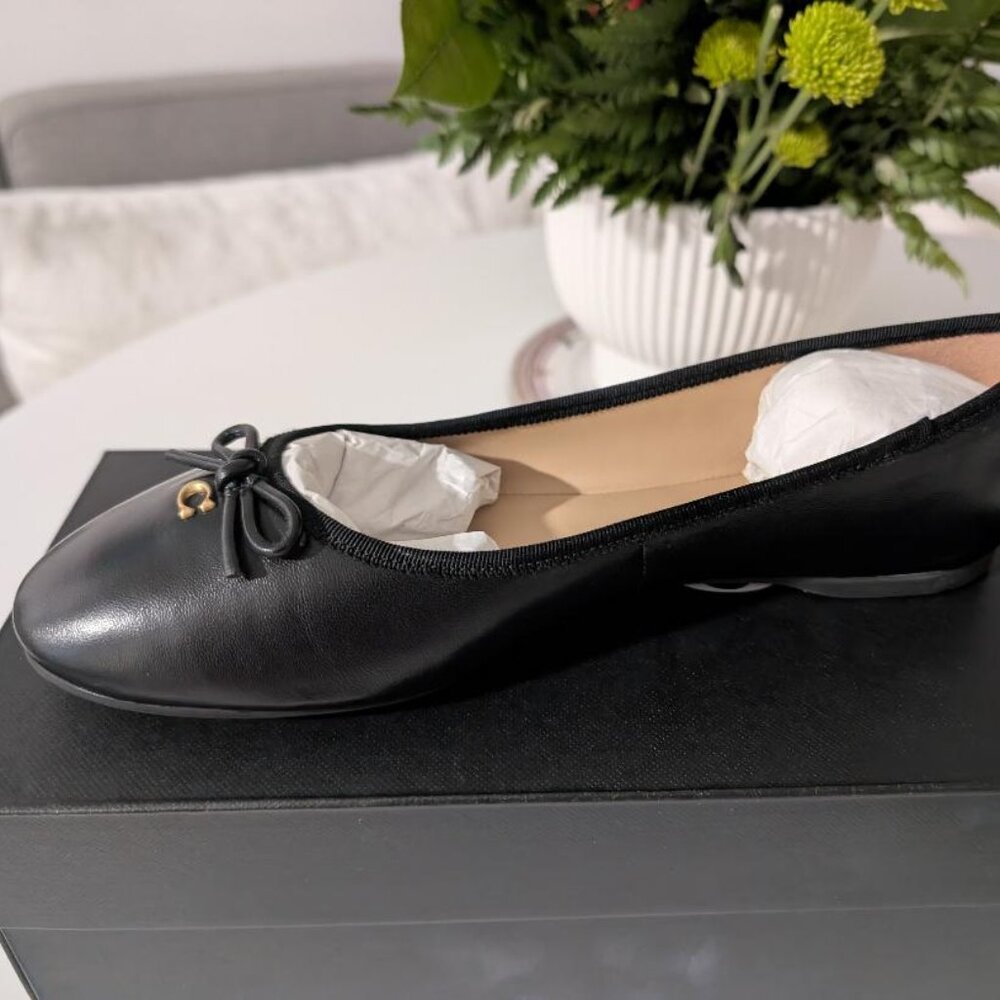 Coach Black Leather Ballet Flats with Bow
